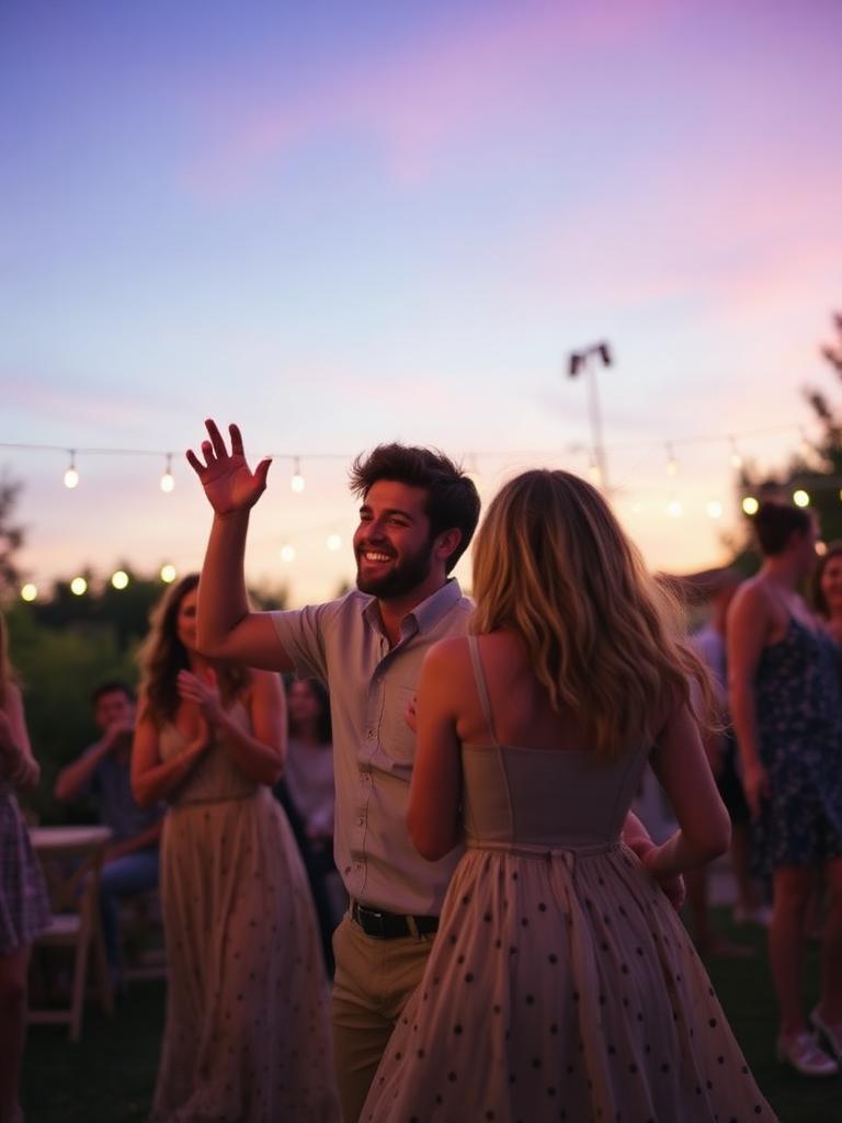 Friends dancing at golden hour party