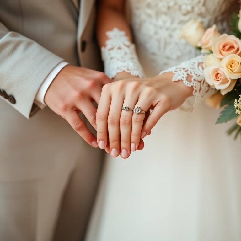 Bride and groom holding hands