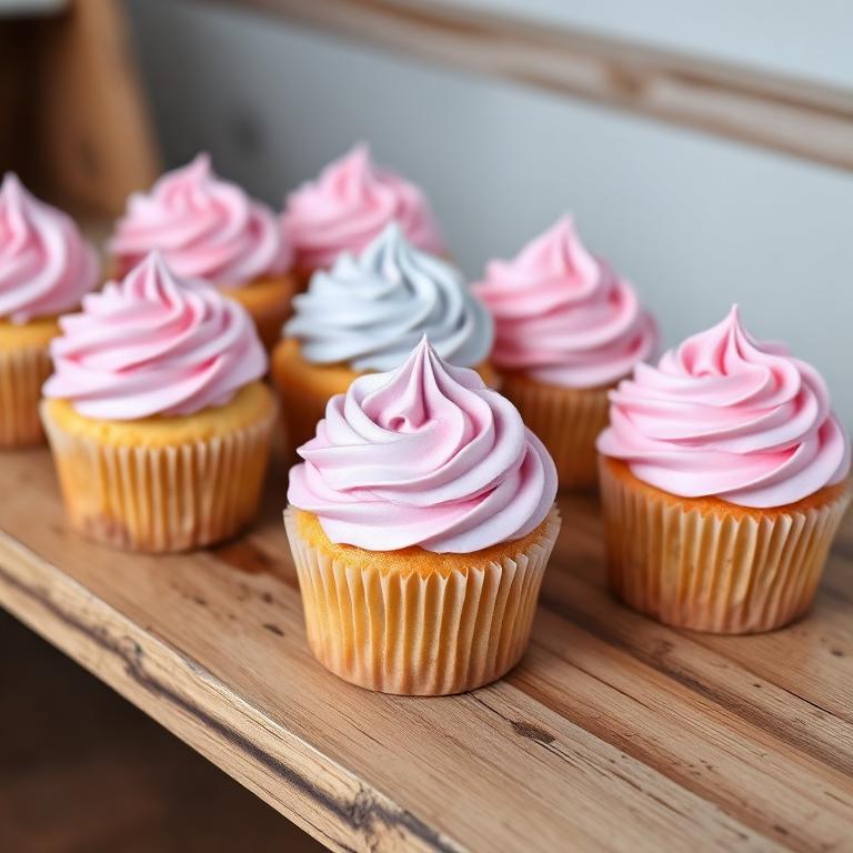 Pastel cupcakes on a wooden table